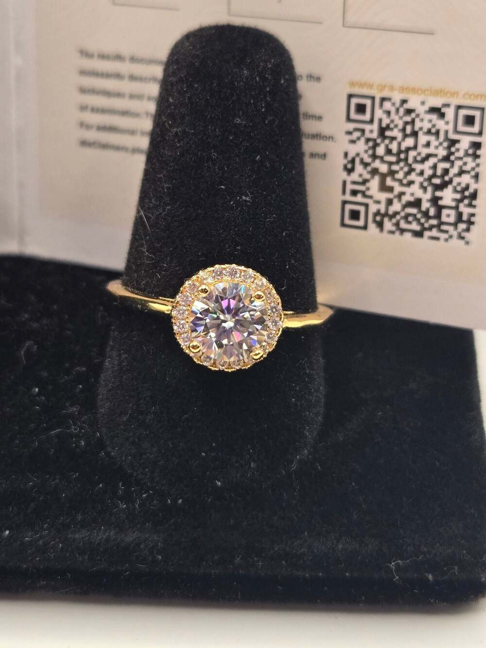 GRA Certified Moissanite Halo Engagement Ring Size 7.5